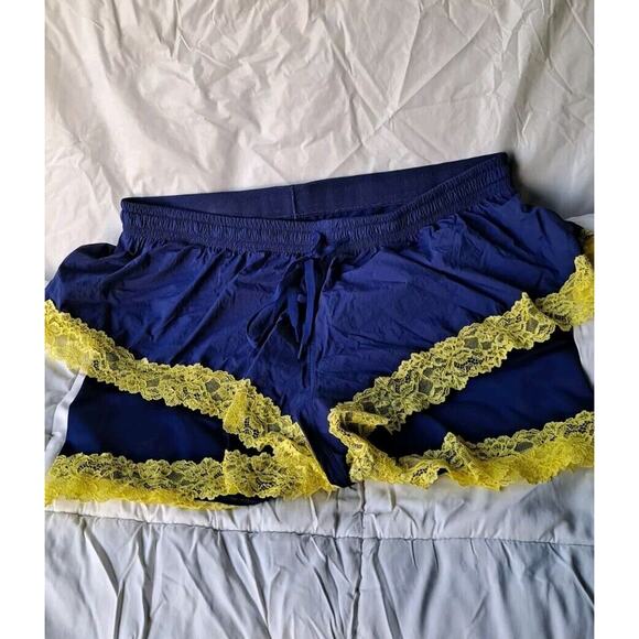 Savage X Fenty Womens Track Shorts 3XL Blue Drawcord Waistband Yellow Lace Trim - Picture 9 of 10